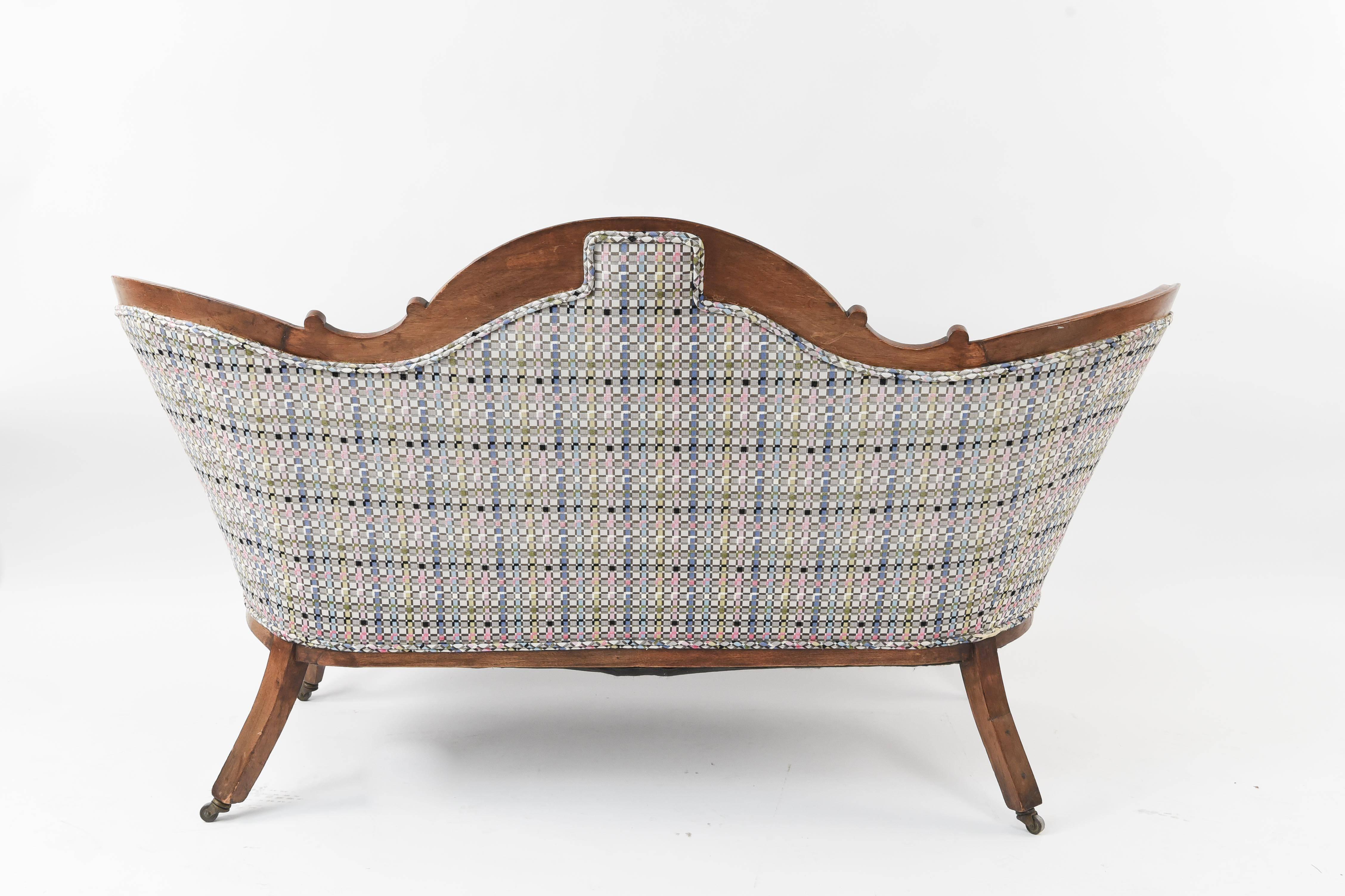 Victorian Medallion Back Settee with Modern Upholstery 3