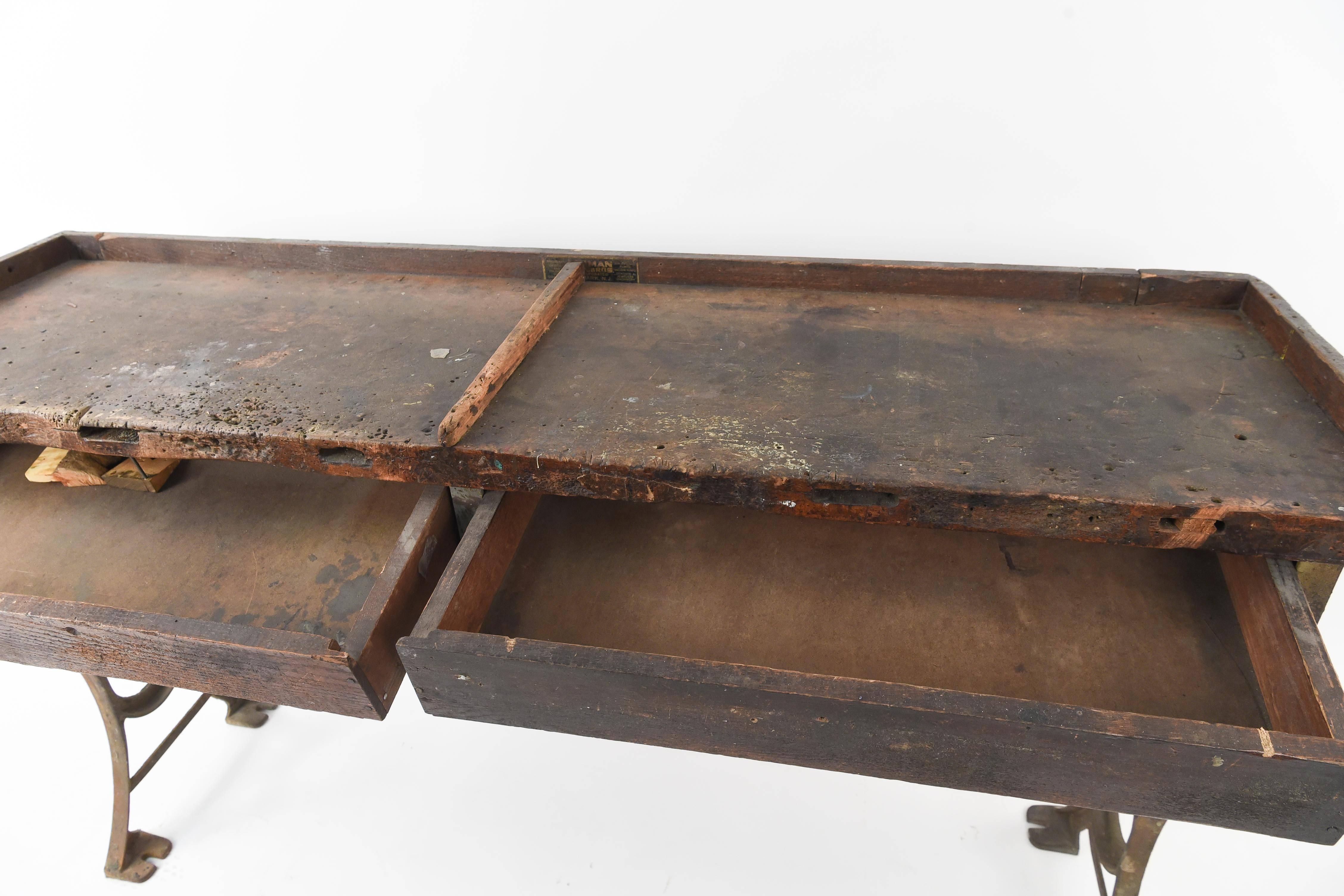 Antique Iron and Wood Industrial Workbench In Good Condition In Norwalk, CT