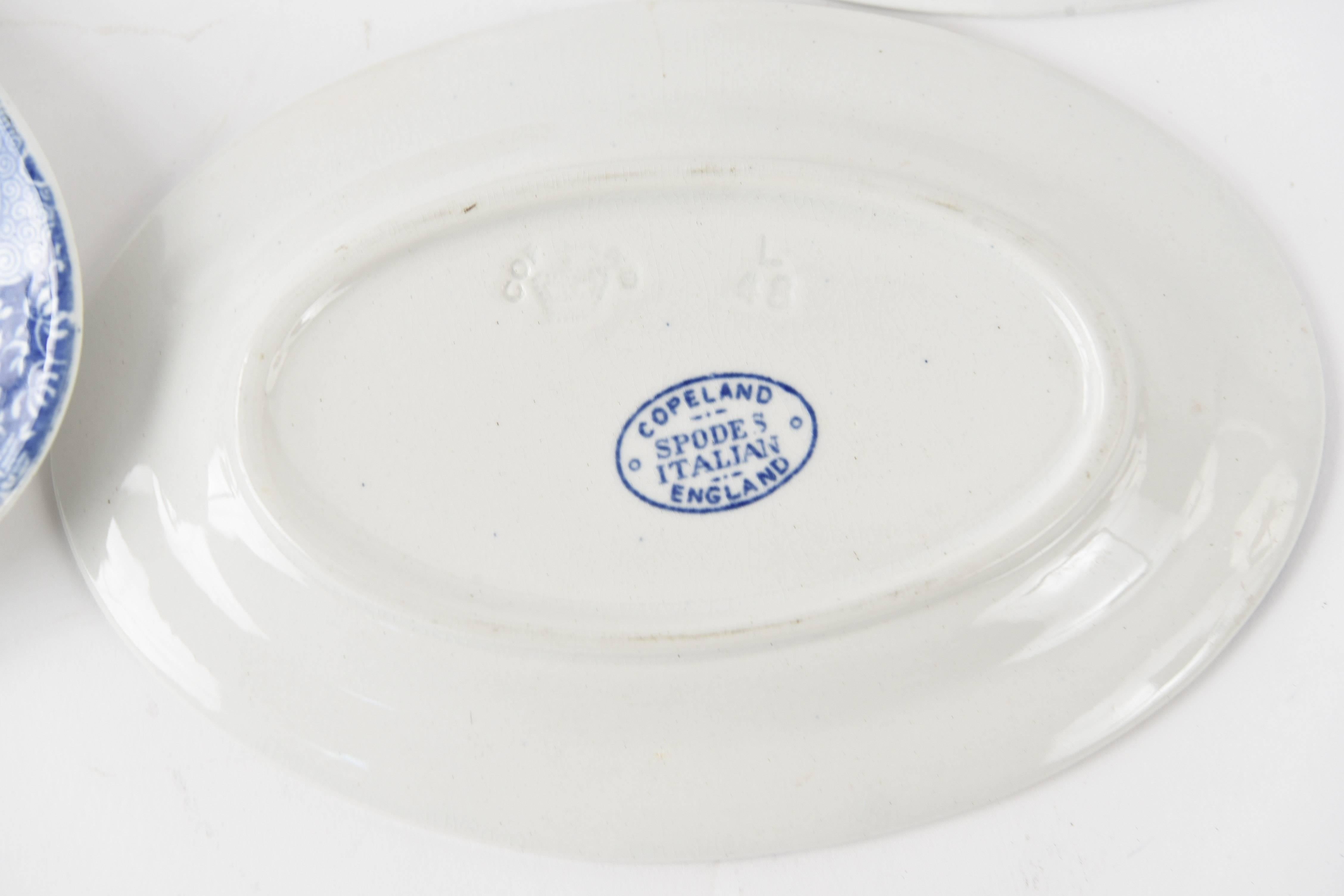Italian Vintage Blue Transferware Burnt Tablecloth Dishes