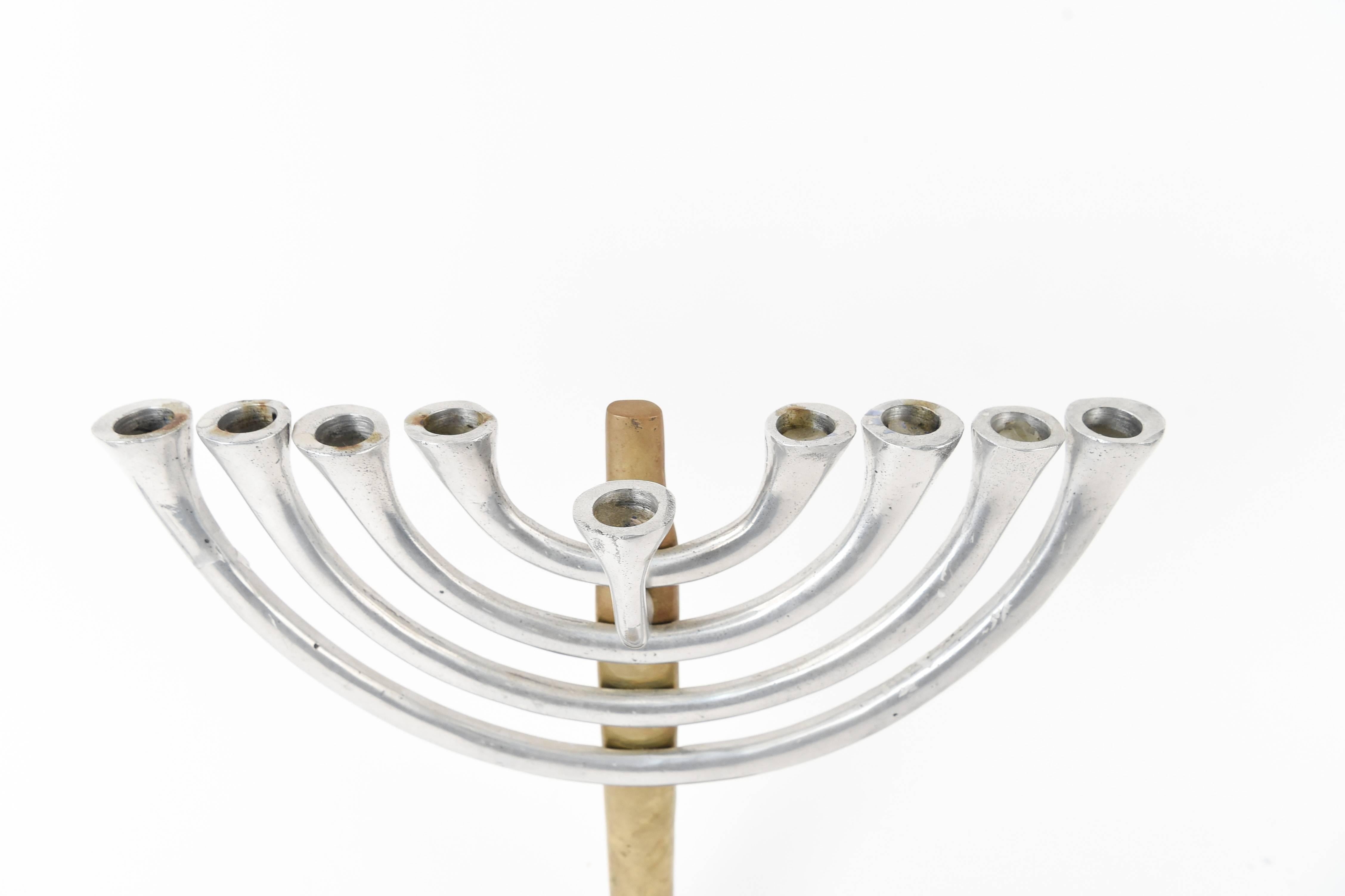 David Marshall Modernist Brass and Aluminum Menorah In Good Condition In Norwalk, CT