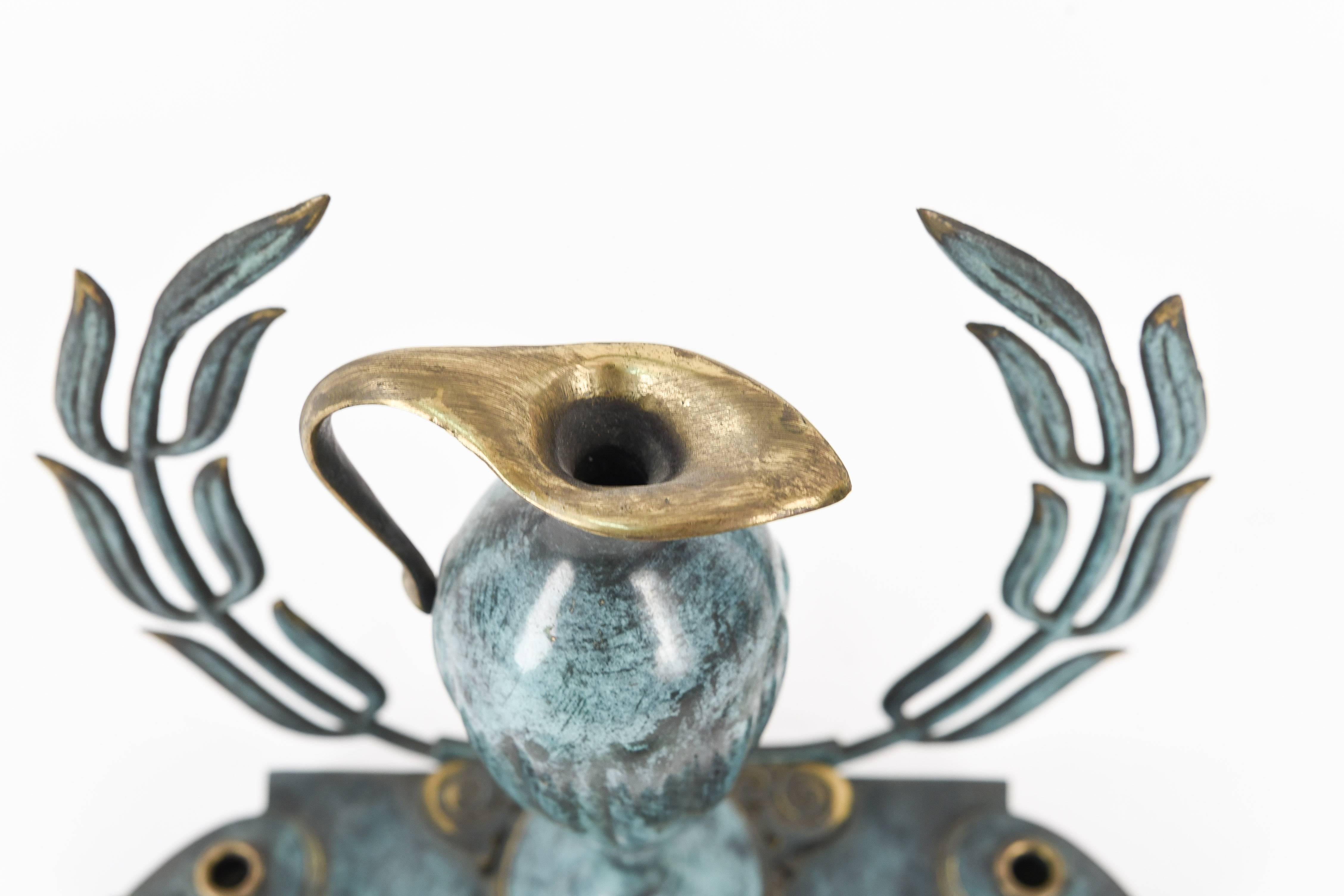Maurice Ascalon Pal Bell Bronze Wreath Menorah In Excellent Condition In Norwalk, CT