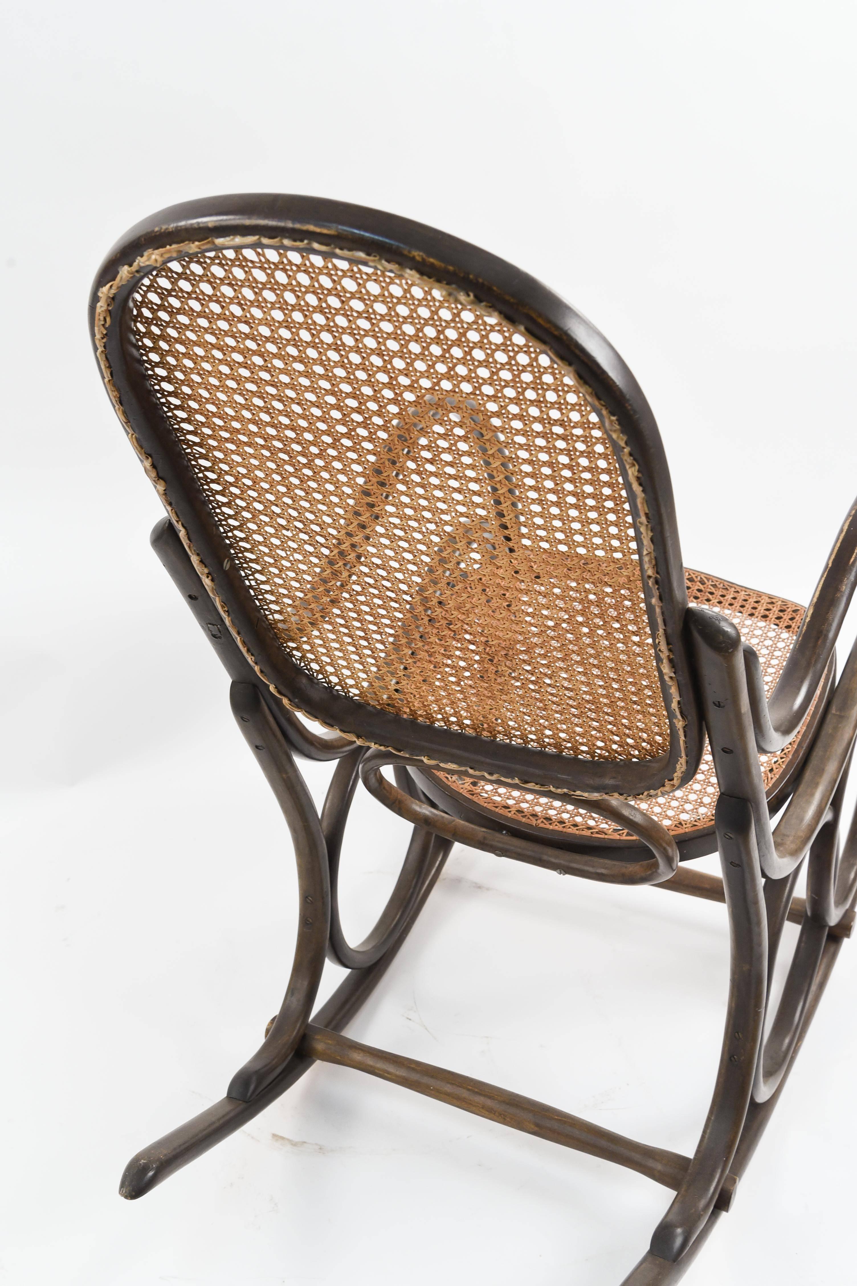 Thonet Rocking Chair in Bentwood and Cane 4