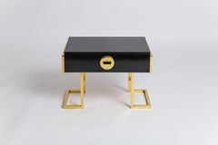 Romeo Rega Pair Sculptural Bedside End Tables Drawer Black Brass Painted 1970s