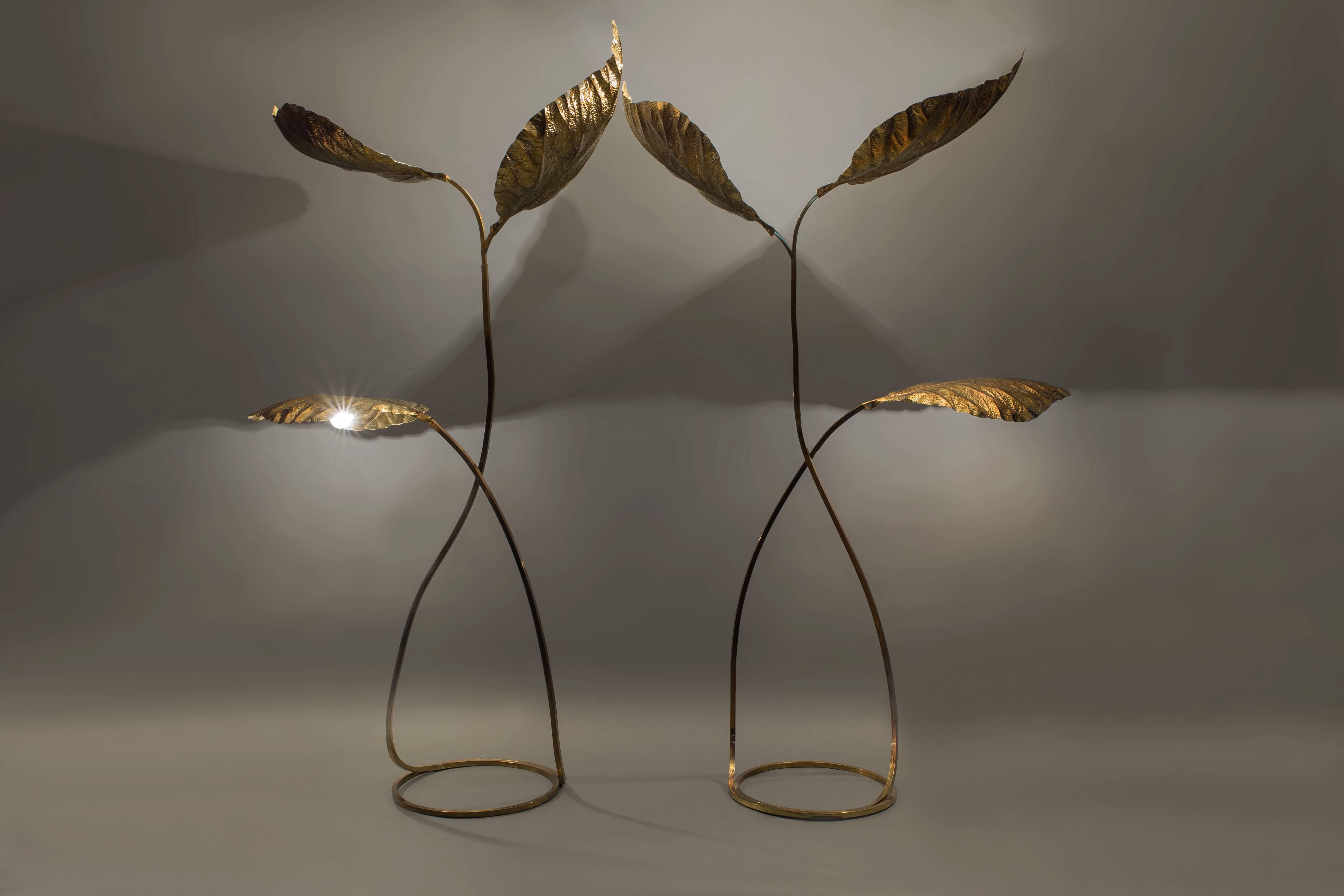 Gilt Carlo Giorgi for Bottega Gadda Pair of Patinated Brass Floor Lamps, Italy, 1970s