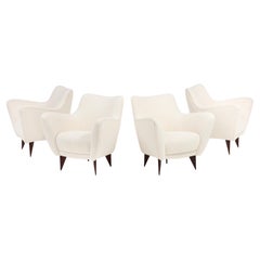 Giulia Veronesi for ISA Bergamo Set of Four 'Perla' Armchairs in Ivory Bouclé