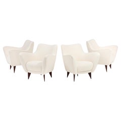 Giulia Veronesi for ISA Bergamo Set of Four 'Perla' Armchairs in Ivory Bouclé 