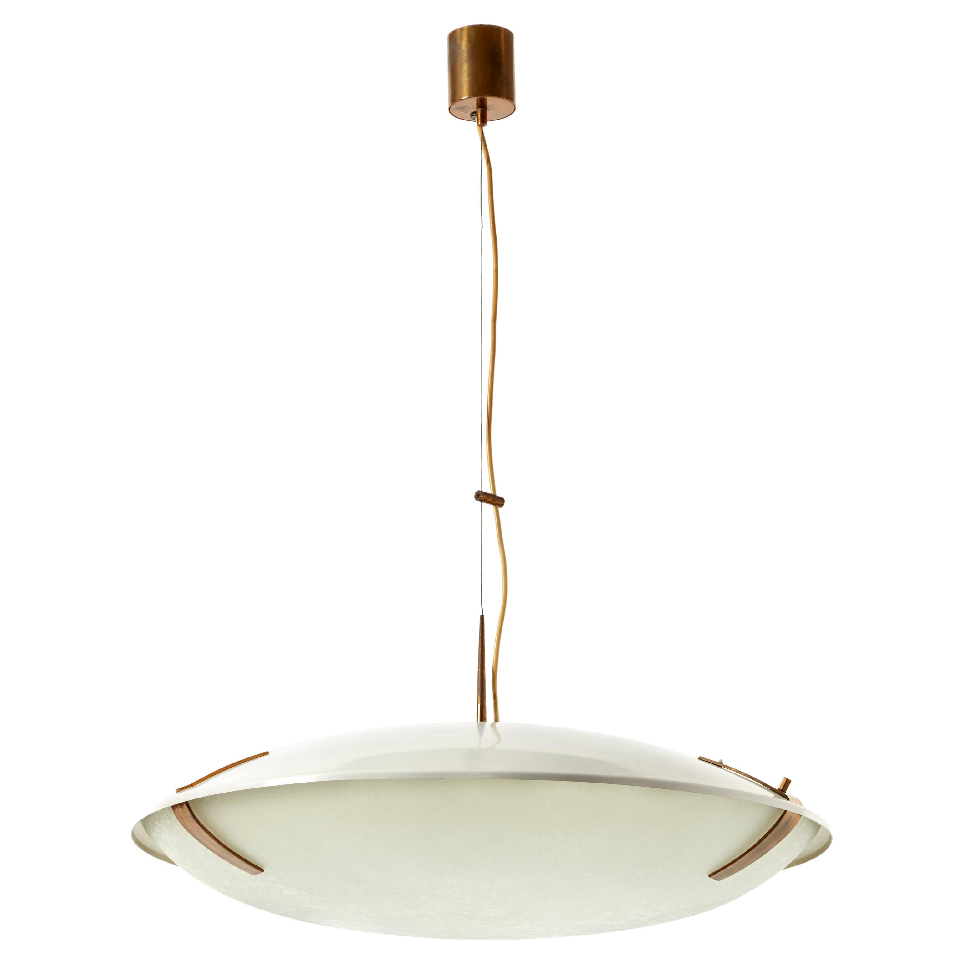 Lámpara Colgante Stilnovo Modelo 1140 de Aluminio, Latón y Cristal, Italia, Años 60