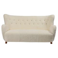 Mogens Lassen Rare Organic Sofa in Bouclé Avorio, Danimarca, anni '30