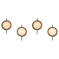 Stilnovo Rare Pairs of Sconces in Brass and Opaline Glass, Italy, 1950s