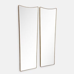 1950s Italian Modernist Pair of Grand Scale Brass Wall Mirrors