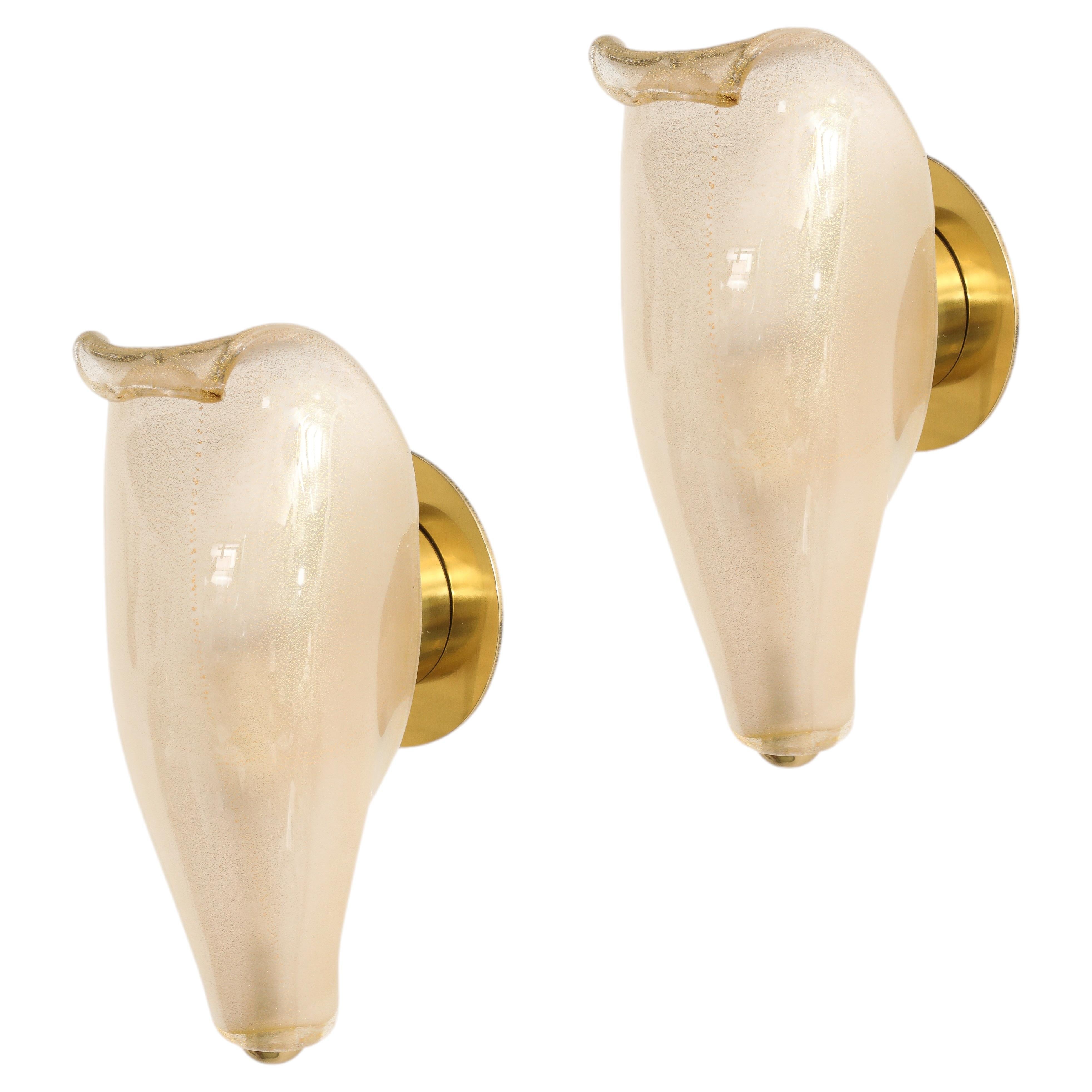 Venini Rare Pair of Petali Gold Leaf Murano Glass Sconces Model 5825, Italy For Sale