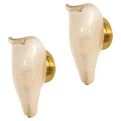 Venini Rare Pair of Petali Gold Leaf Murano Glass Sconces Model 5825, Italy