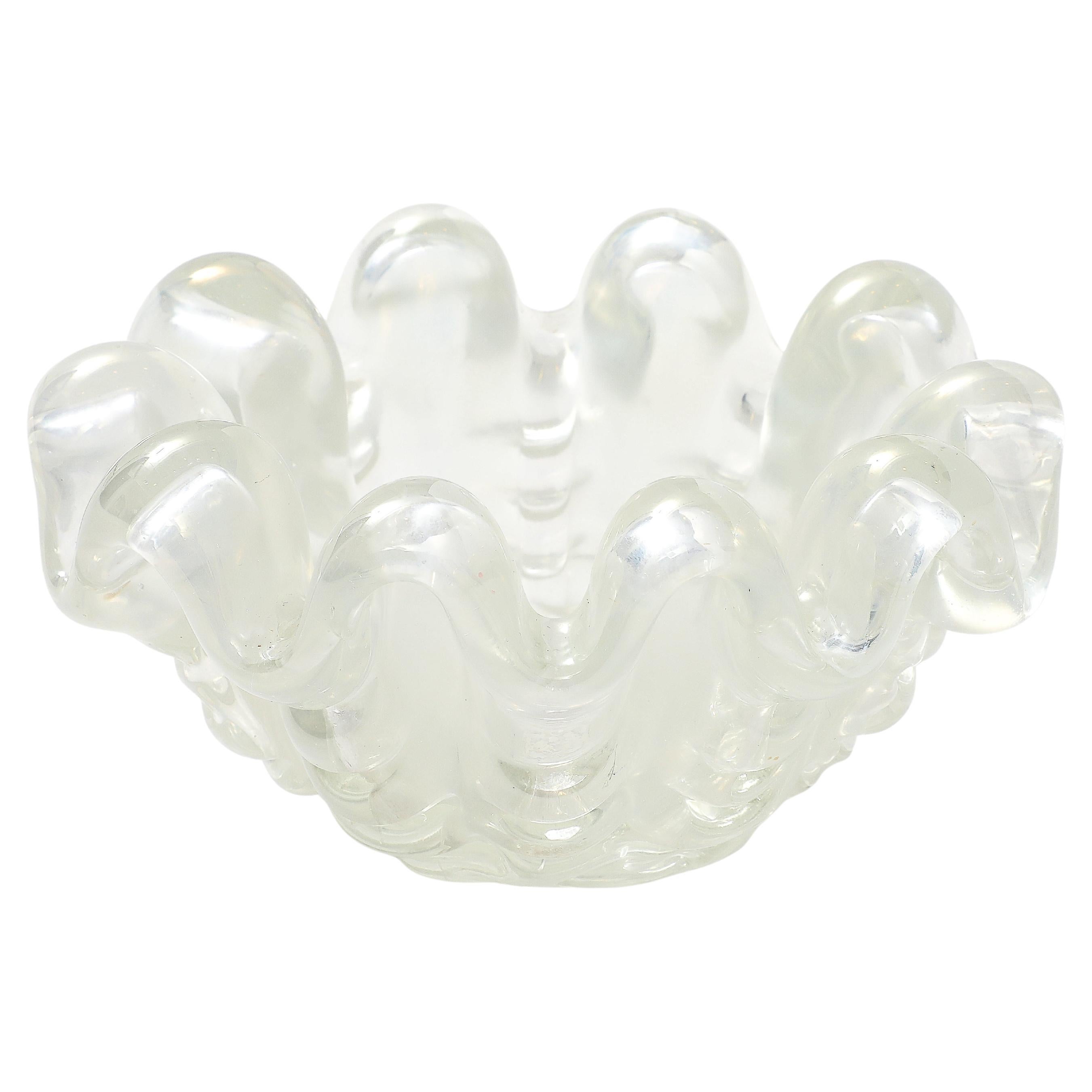 Ercole Barovier Iridescent Grosse Costolature Clam Shell Glass Bowl, 1940s