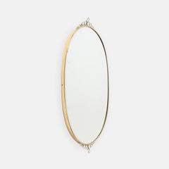 Italian Midcentury Oval Brass Beveled Wall Mirror with Loop Decorations, 1960s