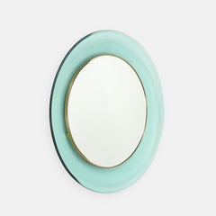 Max Ingrand for Fontana Arte Round Blue-Green Glass Wall Mirror Model 1669, 1965