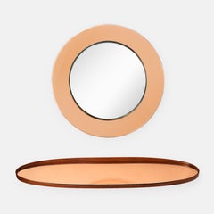 Max Ingrand for Fontana Arte Round Rose Glass Mirror Model 1669 & Wall Console