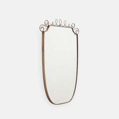 Mid-Century Italian Shield-Shaped Brass Wall Mirror with Scroll Crest, 1950s