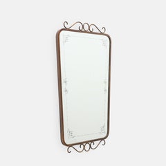 Mid-Century Italian Etched Glass and Brass Wall Mirror with Scrolls, 1950s