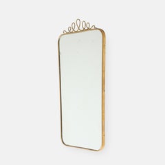 Mid-century Italian Rectangular Brass Wall Mirror Looping Scroll Crest, 1950s