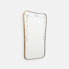 Luigi Fontana Fontana Arte Etched Glass Shaped Brass Wall Mirror, 1940s, Stamped