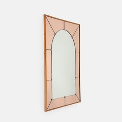 Cristal Art Large Rectangular Wall Mirror in Rose Glass and Copper Frame, 1950s