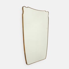 Mid-Century Italian Modernist Large Shaped Brass Beveled Wall Mirror, 1950s