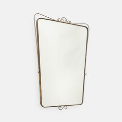 Mid-Century Italian Shaped Brass Wall Mirror with Scroll Decorations, 1950s