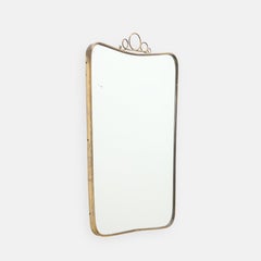 Mid-Century Italian Modernist Rectangular Brass Wall Mirror Scroll Crest, 1950s