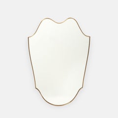 Midcentury Italian Large Shield Shaped Brass Wall Mirror, 1950s