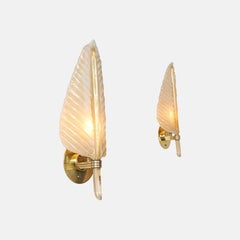 Barovier & Toso Rare Pair of Large Leaf Glass Sconces with Gold Leaf Inclusions