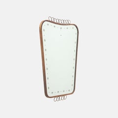 Mid-century Italian Brass Wall Mirror Etched Glass and Ring Decorations, 1950s