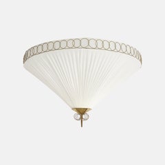 Paavo Tynell for Idman Ceiling Lights Model K5-27 with Silk Shades Brass, 1950s