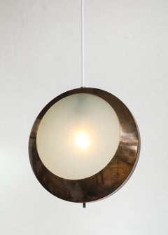 Stilnovo Adjustable Pendant Light Model 1090 in Brass & Etched Glass Italy 1950s