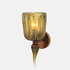 Archimede Seguso Rare Large Amber Murano Glass and Brass Sconce, Italy, 1950s