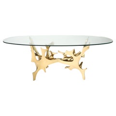 Fred Brouard Rare Sculptural Oval Cast Bronze & Glass Top Dining Table, 1970s