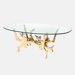 Fred Brouard Rare Sculptural Oval Cast Bronze & Glass Top Dining Table, 1970s