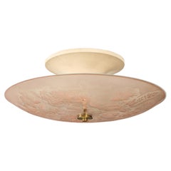 Pietro Chiesa for Fontana Arte Semi-Flush Mount Rose Etched Glass Ceiling Light