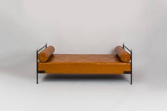 Leather and Wrought Iron Daybed Attributed to André Arbus