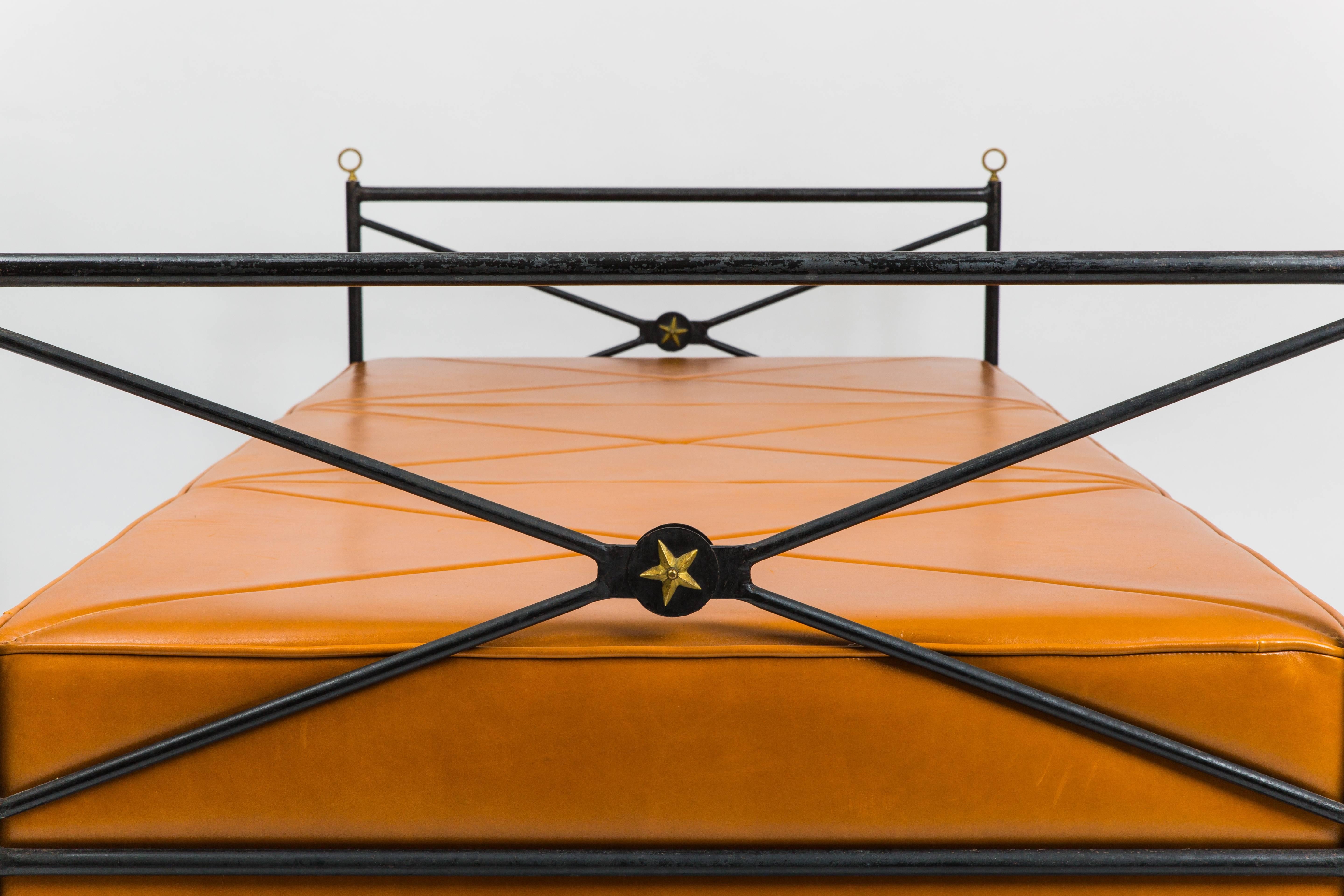 French Leather and Wrought Iron Daybed Attributed to André Arbus