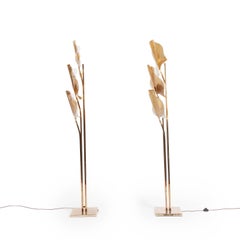 Carlo Giorgi for Bottega Gadda Pair of Ginkgo Leaf Floor Lamps, Italy, 1970s