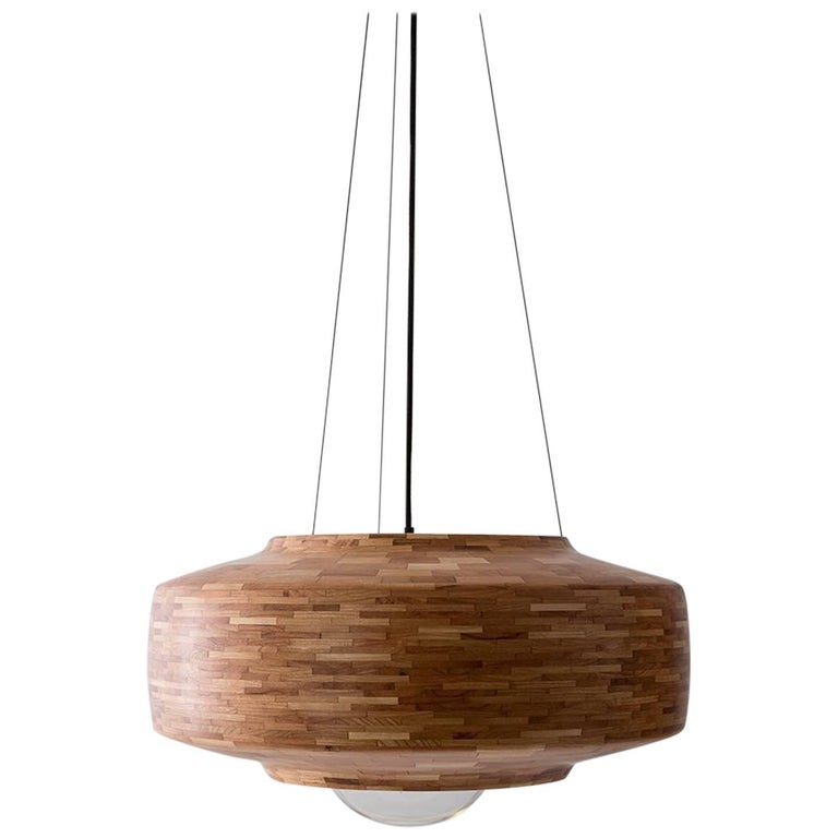 STACKED Saucer Pendant Light by Richard Haining, shown in Cherry, Customizable For Sale at