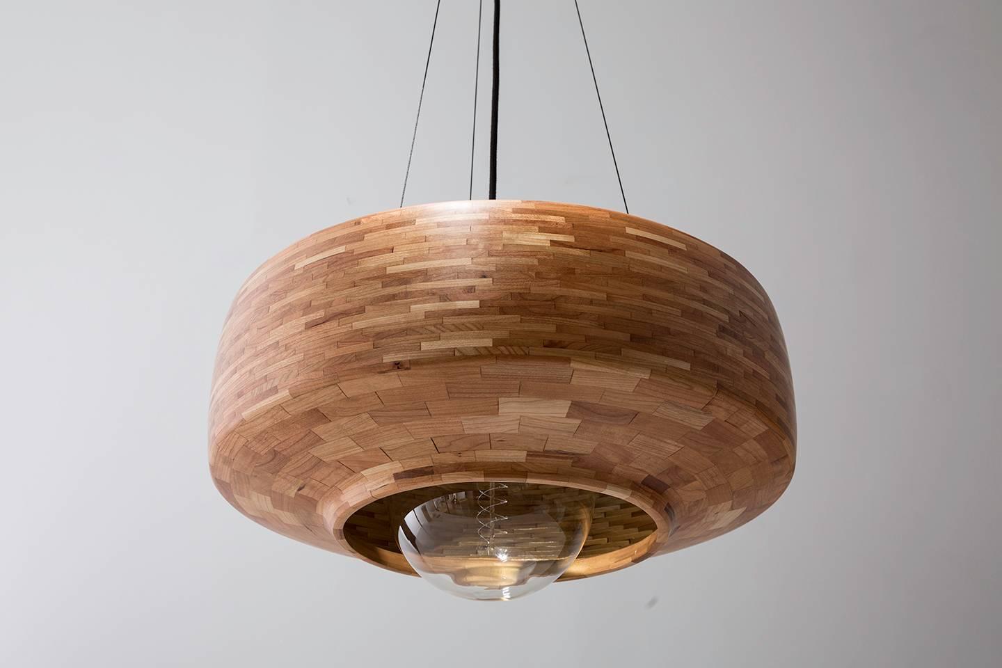 Modern Customizable STACKED Saucer Pendant Light, shown in Cherry, by Richard Haining For Sale