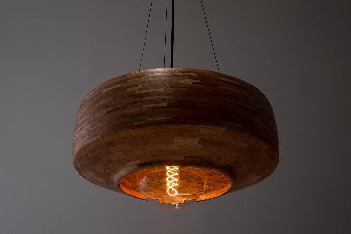 Patchwork Customizable STACKED Saucer Pendant Light, shown in Cherry, by Richard Haining For Sale