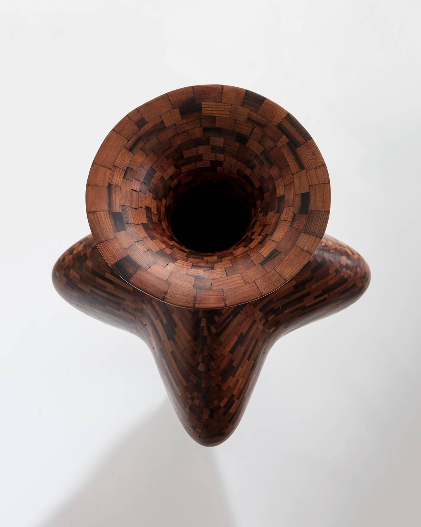 Modern California Redwood Scalloped Vase, NYC WaterTower, Handmade, Sculpture, In Stock