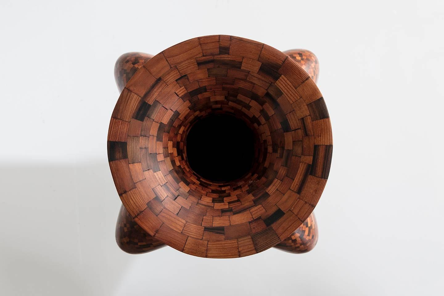 American California Redwood Scalloped Vase, NYC WaterTower, Handmade, Sculpture, In Stock