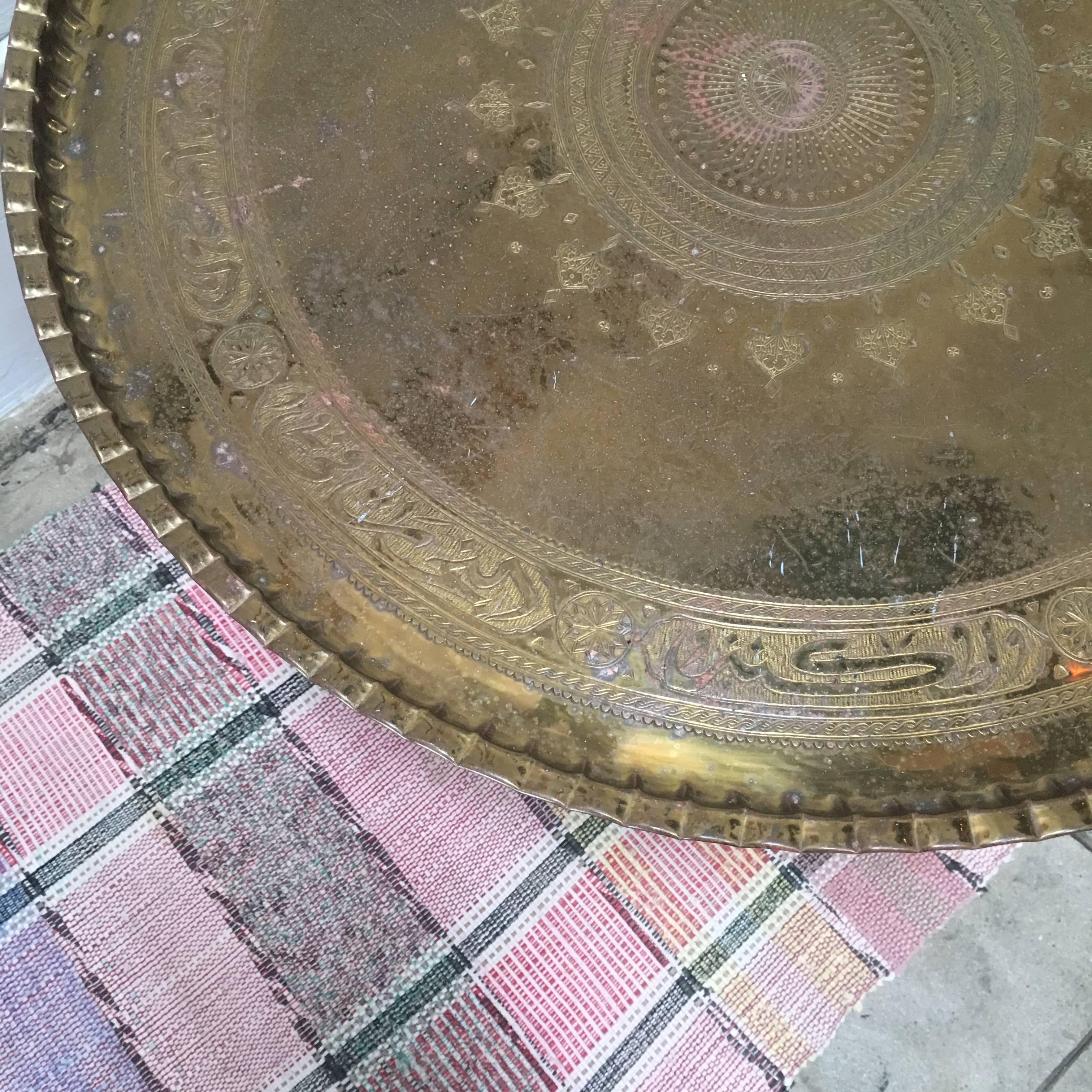Hand-Carved Vintage Moroccan Tray Table