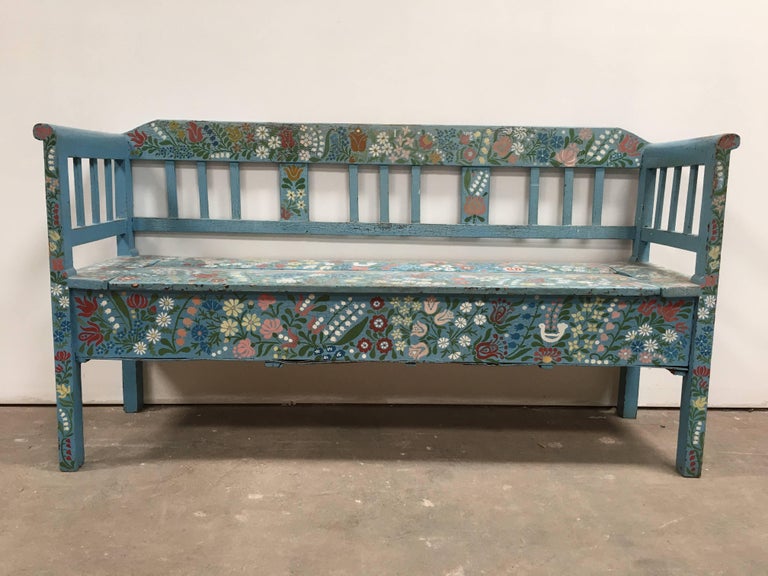 Vintage HandPainted Floral European Storage Bench at 1stDibs