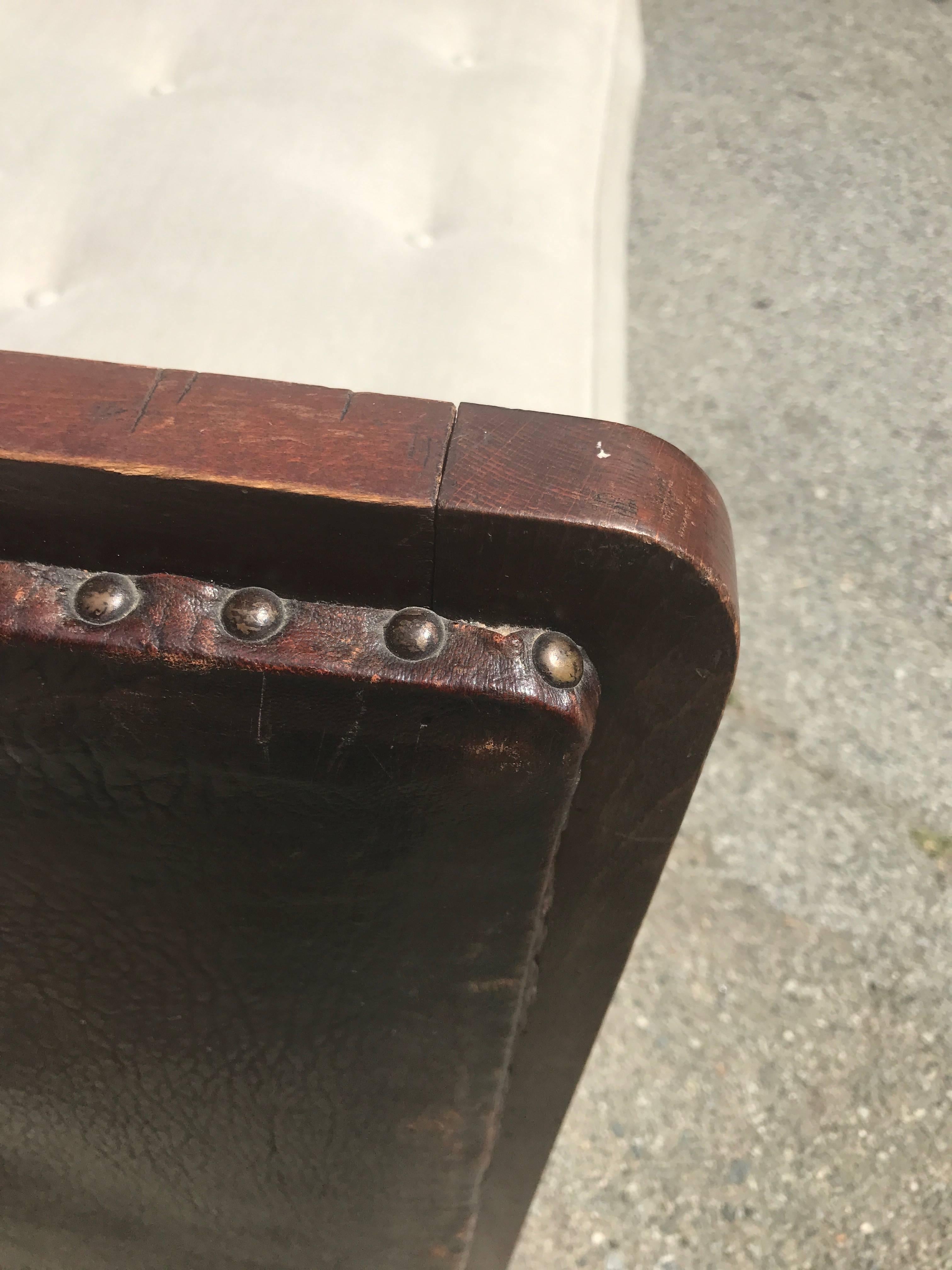 1940s Leather Upholstered Daybed Bench In Excellent Condition In Los Angeles, CA