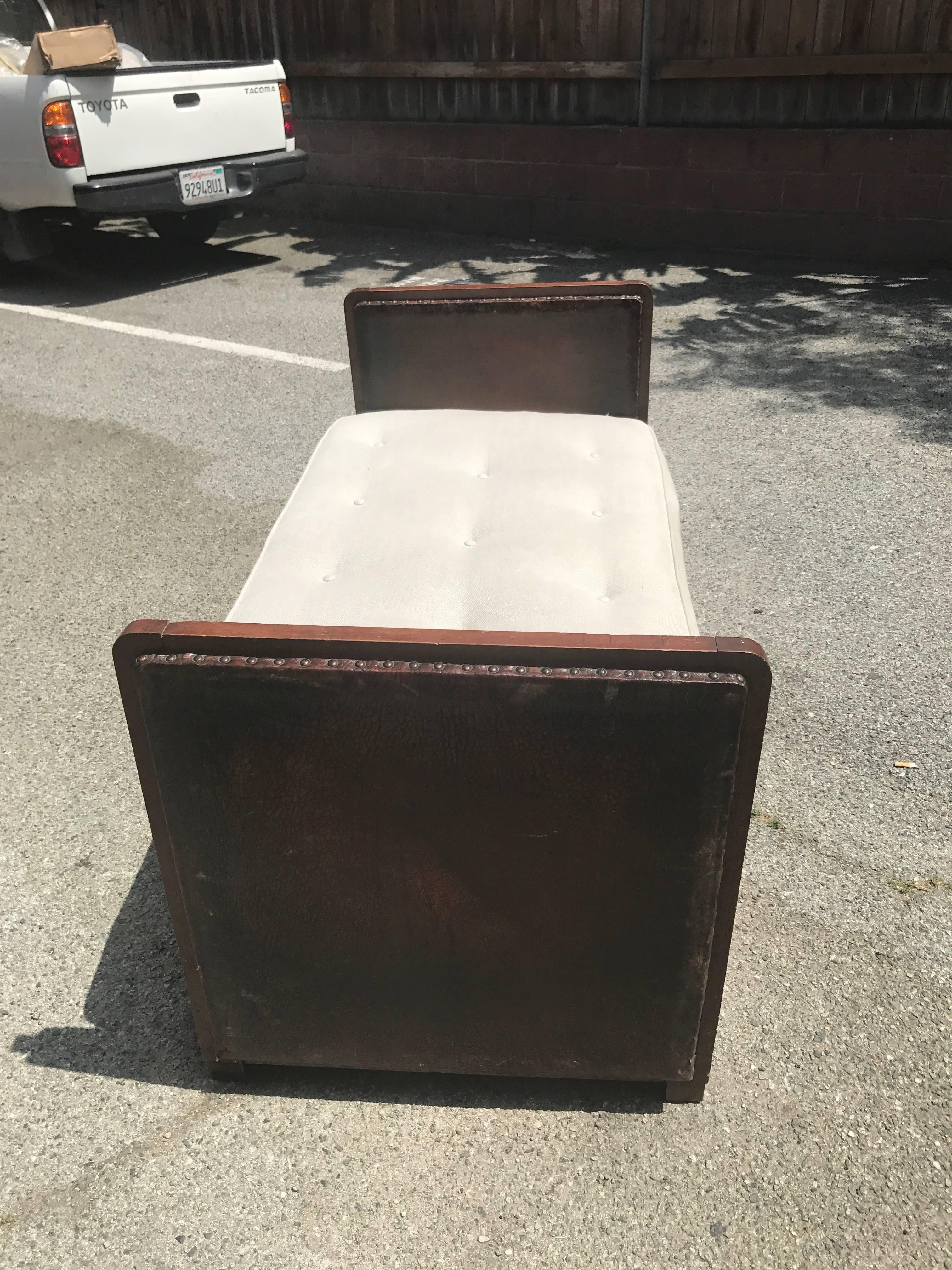 Mid-20th Century 1940s Leather Upholstered Daybed Bench