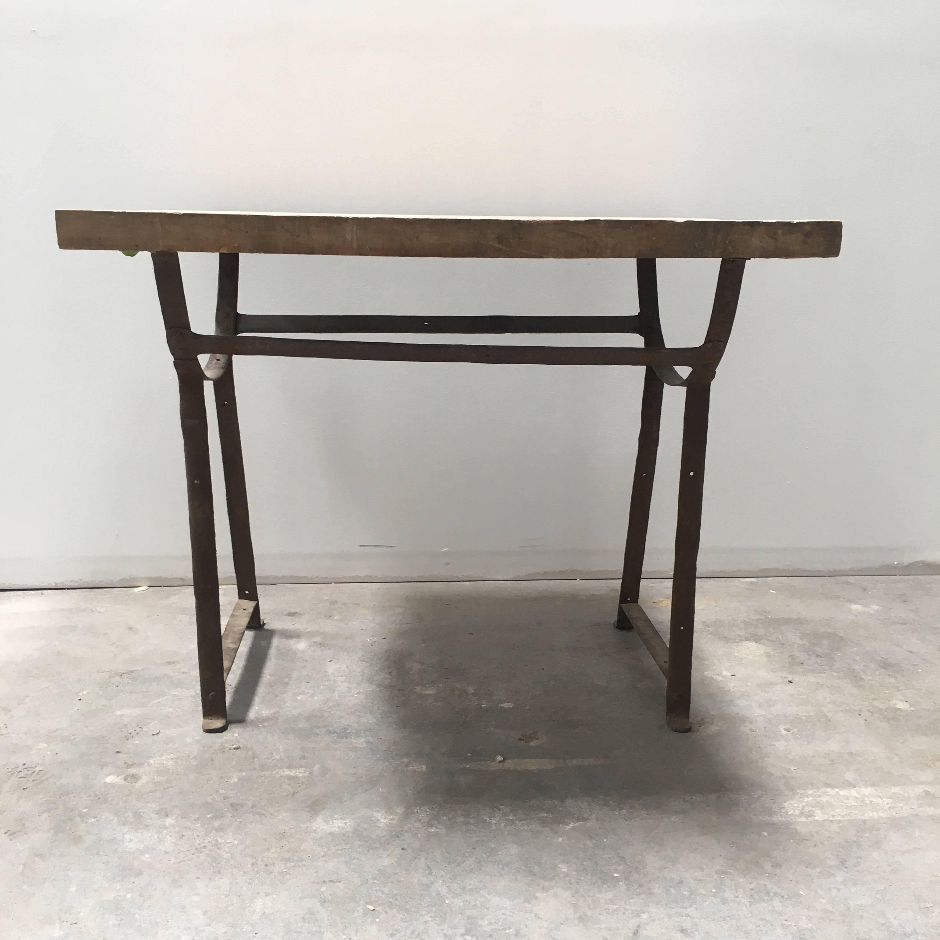 19th Century Wood and Metal Trestle Table In Good Condition In Los Angeles, CA